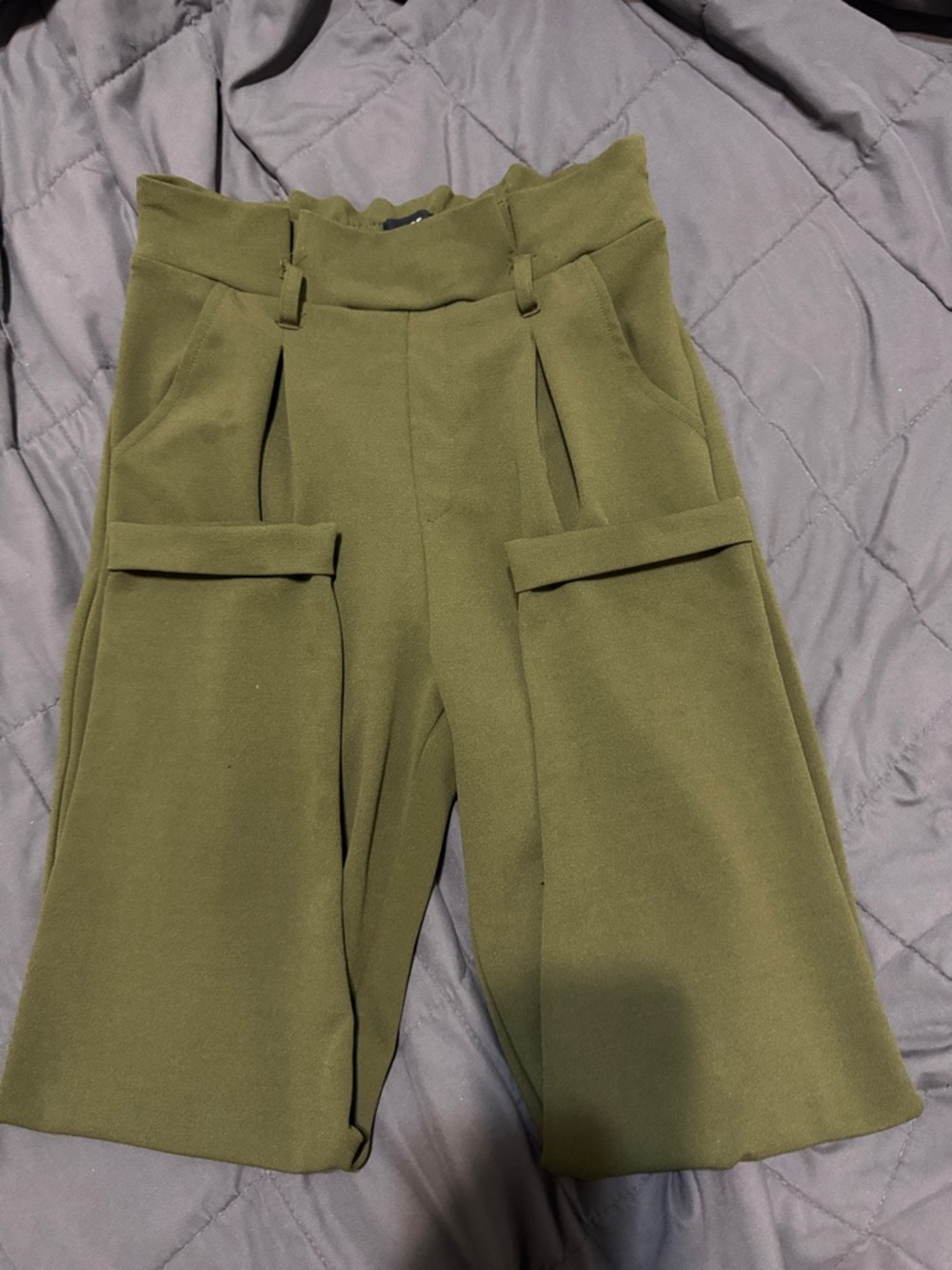 Ardene Olive Green Cargo Paperbag Waist long pants